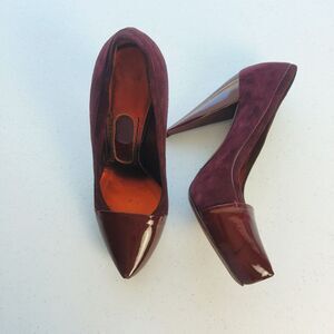 Jonathan Kelsey velvet and patent leather shoes heel sz 38.5 Italy woman Burgund